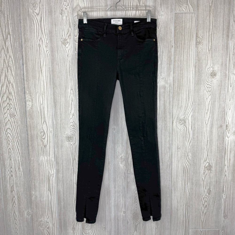 FRAME Denim Le High Skinny Front Split Black 28 Film Noir Wash Front Slit Hem - Picture 4 of 15